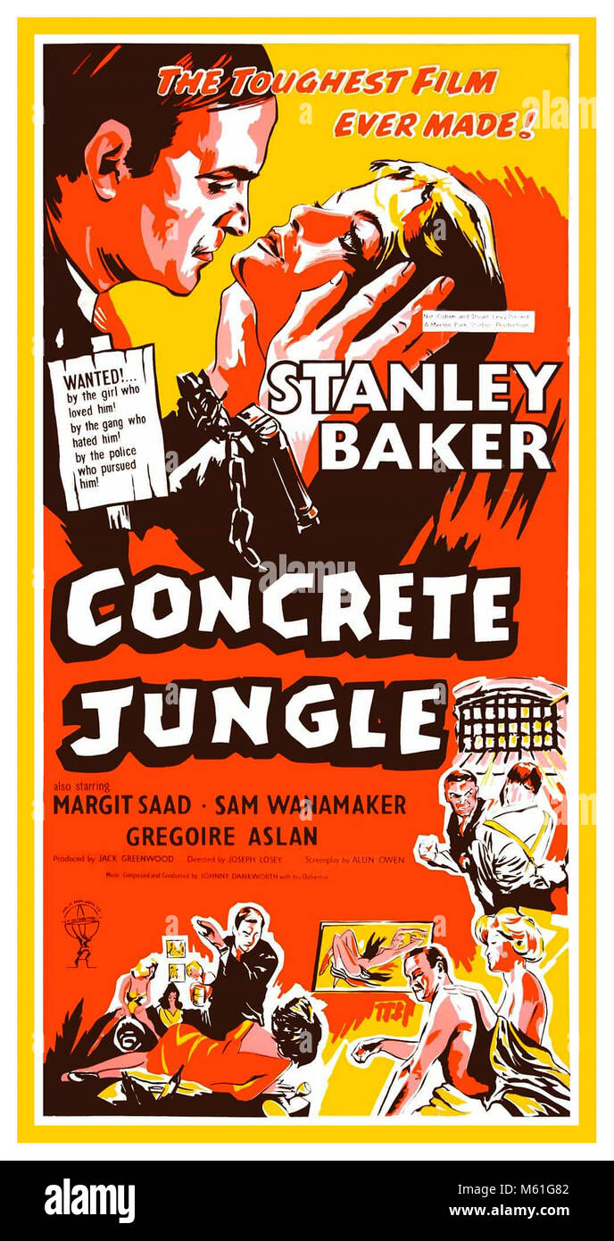 Jahrgang 1960 klassische Filmposter Betonwüste von Joseph Losey Die klassischen Plakat wirbt für die 1960 britischer Film Drama ursprünglich unter dem Titel die Kriminellen, wenn in Usa veröffentlicht mit dem Titel "Concrete Jungle", unter der Regie von Joseph Losey. Stockfoto