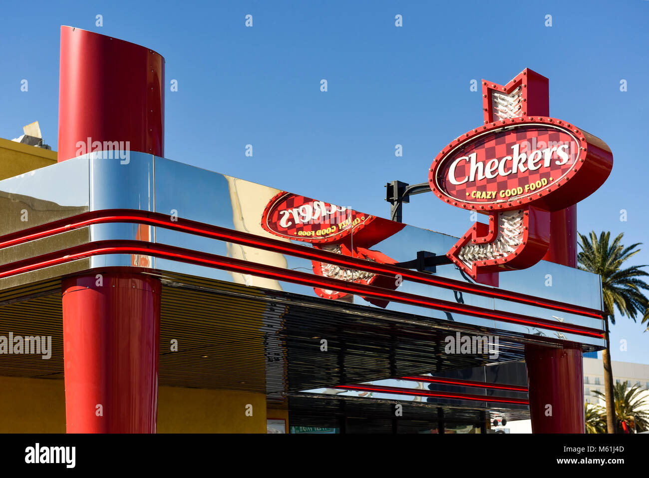 Checkers fast food Restaurant unterzeichnen und Storefront Stockfoto