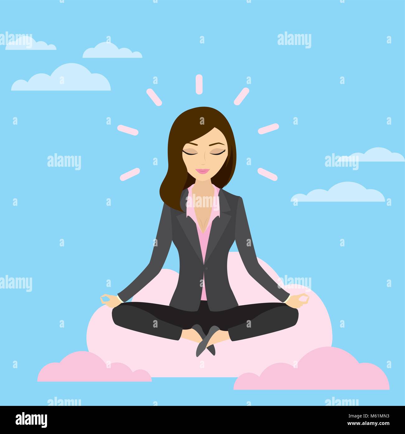 Business Woman ist das Meditieren und Entspannen mit Cloud Computing i Stock Vektor