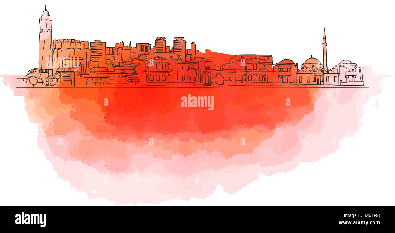 Sarajevo farbenfrohe Wahrzeichen Banner. Wunderschöne handgezeichnete Vektor Skizze. Reisen Illustration für Social Media Marketing und Werbung. Stock Vektor