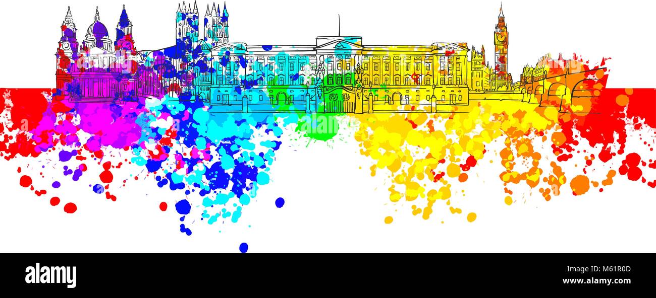 London farbenfrohe Wahrzeichen Banner. Wunderschöne handgezeichnete Vektor Skizze. Reisen Illustration für Social Media Marketing und Werbung. Stock Vektor