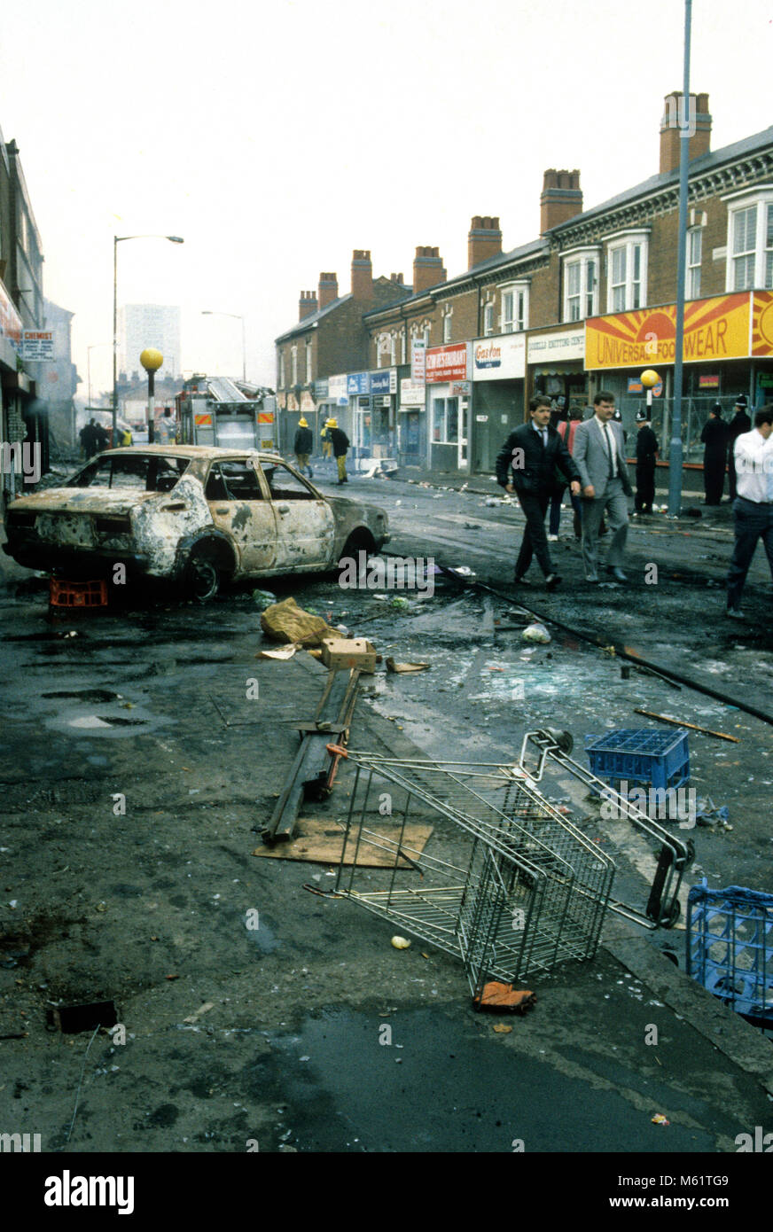 Am Morgen nach der 1985 Handsworth Krawalle in Birmingham Großbritannien Stockfoto