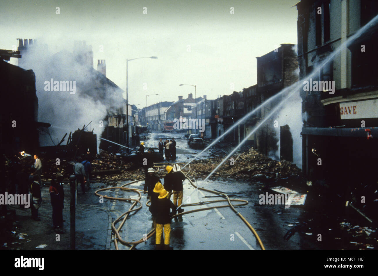 Am Morgen nach der 1985 Handsworth Krawalle in Birmingham Großbritannien Stockfoto