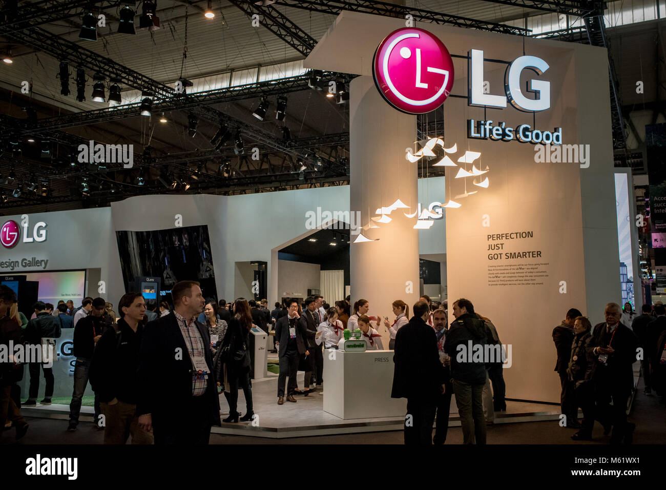 LG Pavillon auf der größten mobilen Messe des jährlichen Mobile World Congress 2018, Welt, in dem die führenden Unternehmen und wo die Stockfoto