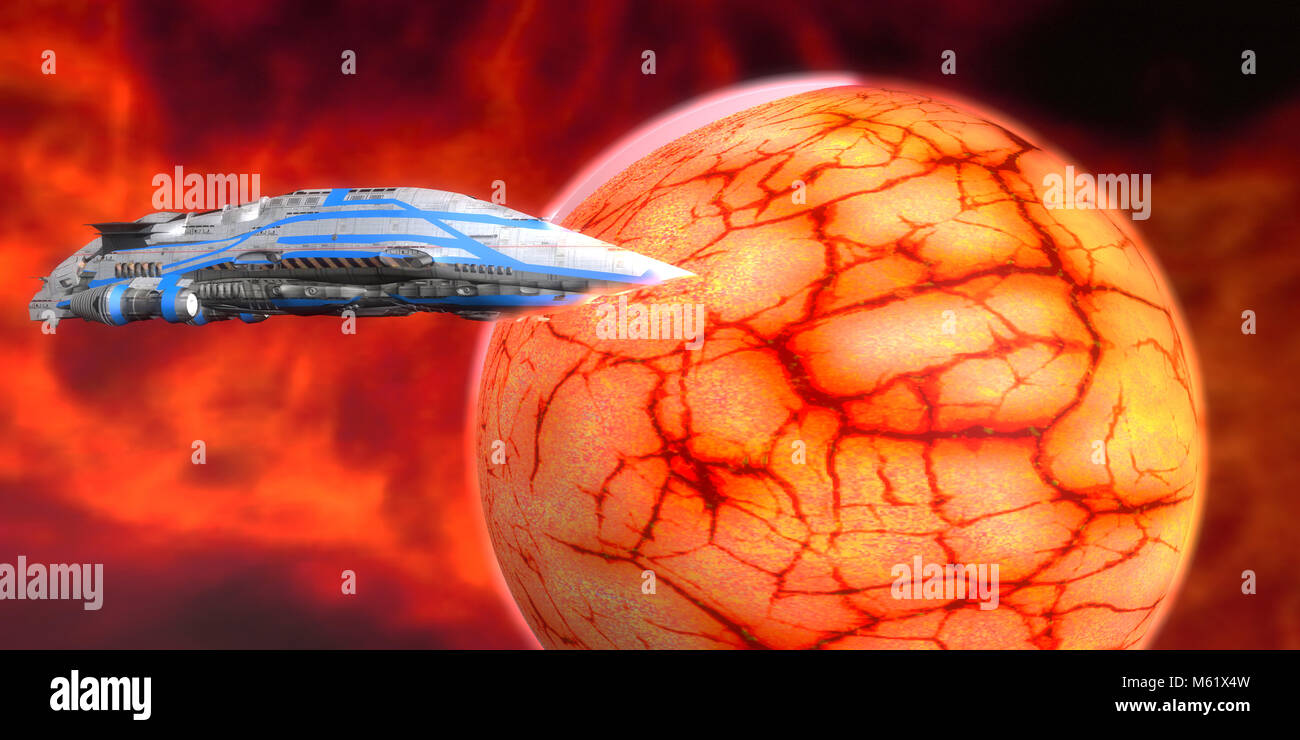 Eine Sonde umkreist einen Roten Planeten seiner Atmosphäre und topographischen natürlichen physikalischen Eigenschaften zu studieren. Stockfoto