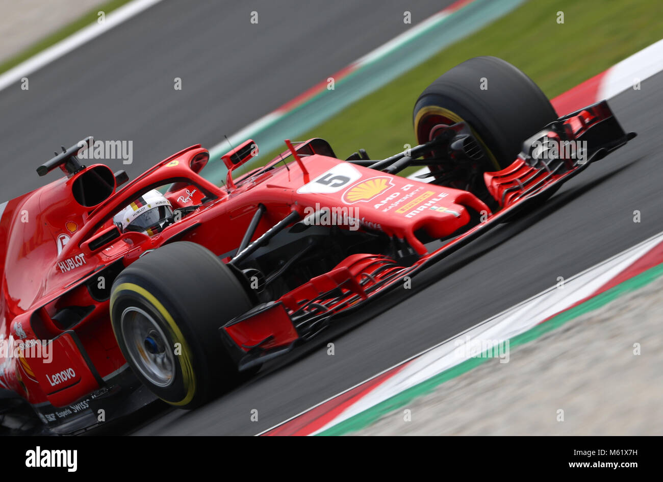 Ferrari's Sebastian Vettel bei Tag zwei Der Vorsaison-testprogramm auf dem Circuit de Barcelona-Catalunya, Barcelona. PRESS ASSOCIATION Foto. Bild Datum: Dienstag, 27. Februar 2018. Siehe PA Geschichte AUTO Barcelona. Photo Credit: Tim Goode/PA-Kabel. Einschränkungen: Nur für den redaktionellen Gebrauch bestimmt. Kommerzielle Nutzung mit vorheriger Zustimmung von Teams. Stockfoto