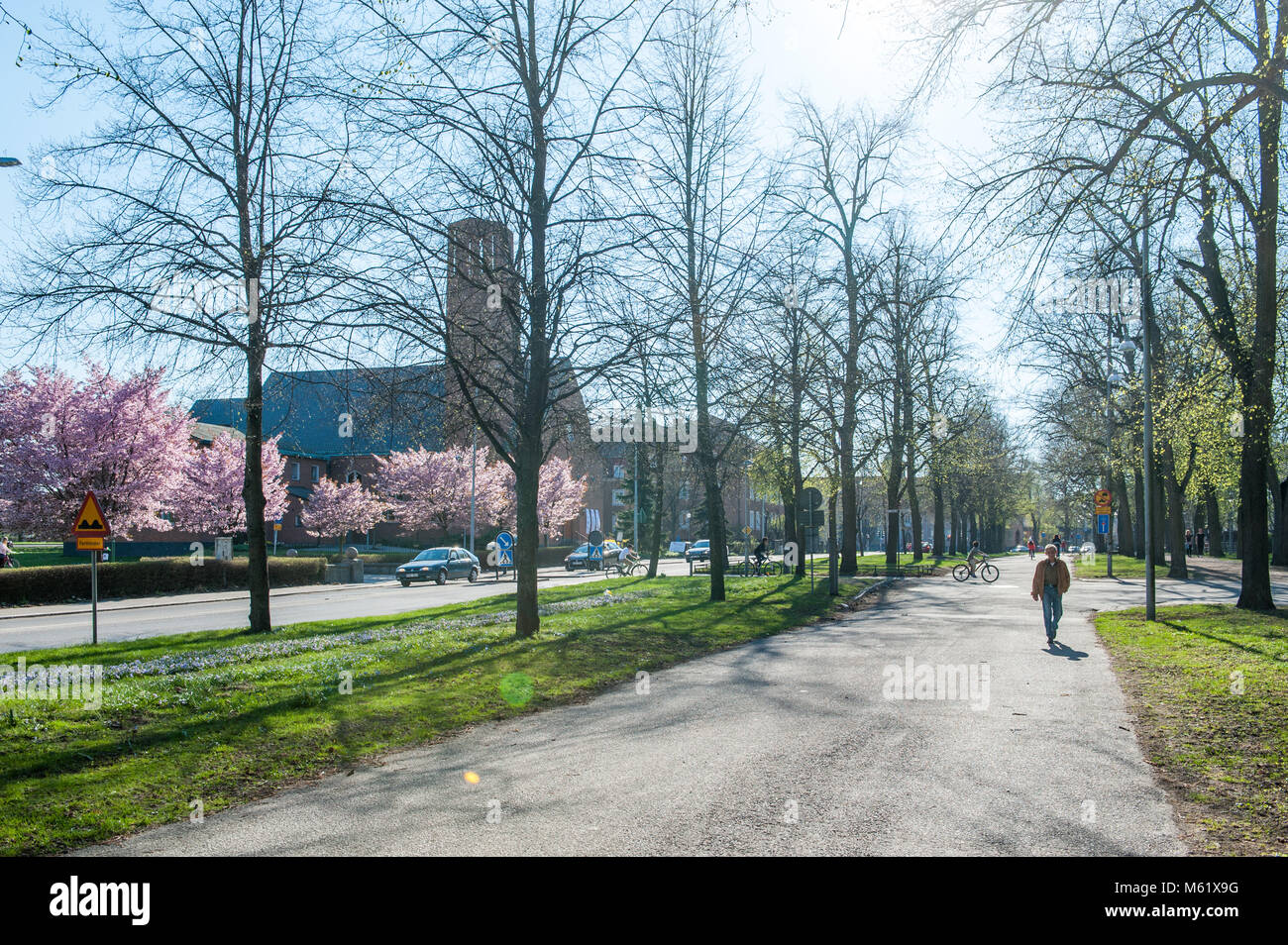 Die südliche Promenade im Frühjahr in Norrköping, Schweden. Die Promenaden in Norrköping wurden von Pariser Boulevards inspiriert. Stockfoto