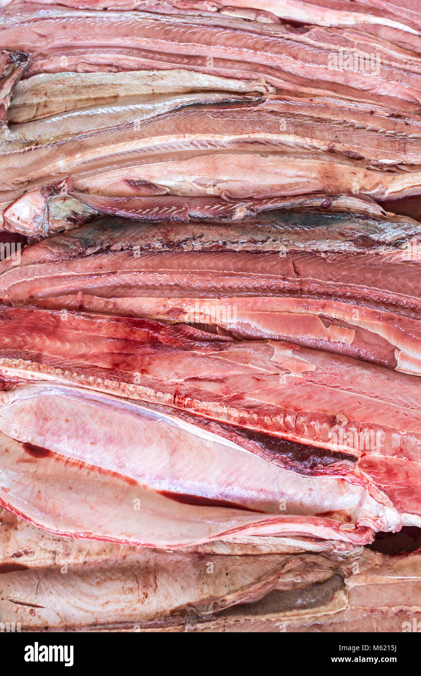 Shark Fleisch geschnitten bereit für den Verkauf an den illegalen Markt. Stockfoto