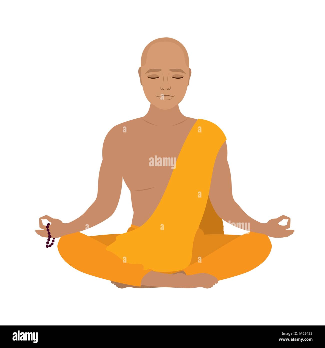 Tibetischen Mönch in ein orangefarbenes Gewand. Anfänger Yoga. Buddhistische in Lotus Position. auf weißem Hintergrund. Vector Illustration Stock Vektor