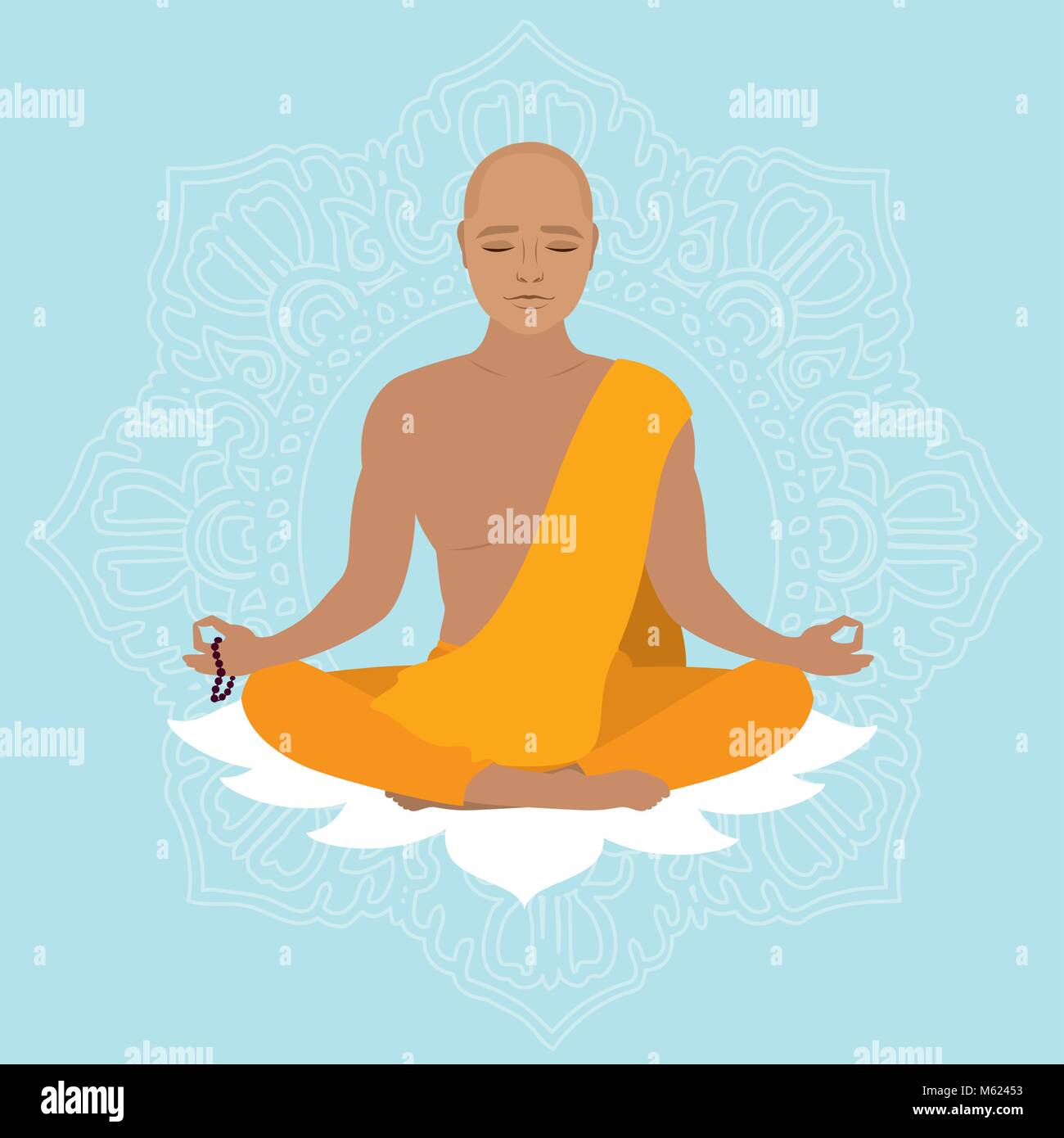 Tibetischen Mönch in ein orangefarbenes Gewand. Anfänger Yoga. Buddhistische in Lotus Position. Vector Illustration Stock Vektor