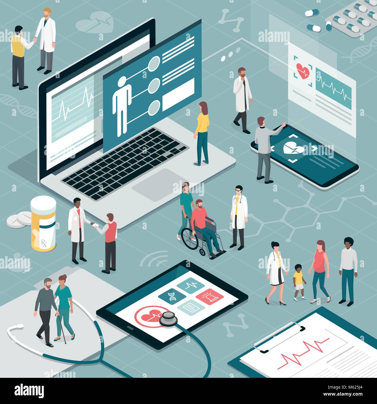 Healthcare und innovative Technologie: Apps für medizinische Prüfungen und online Beratung Konzept Stock Vektor