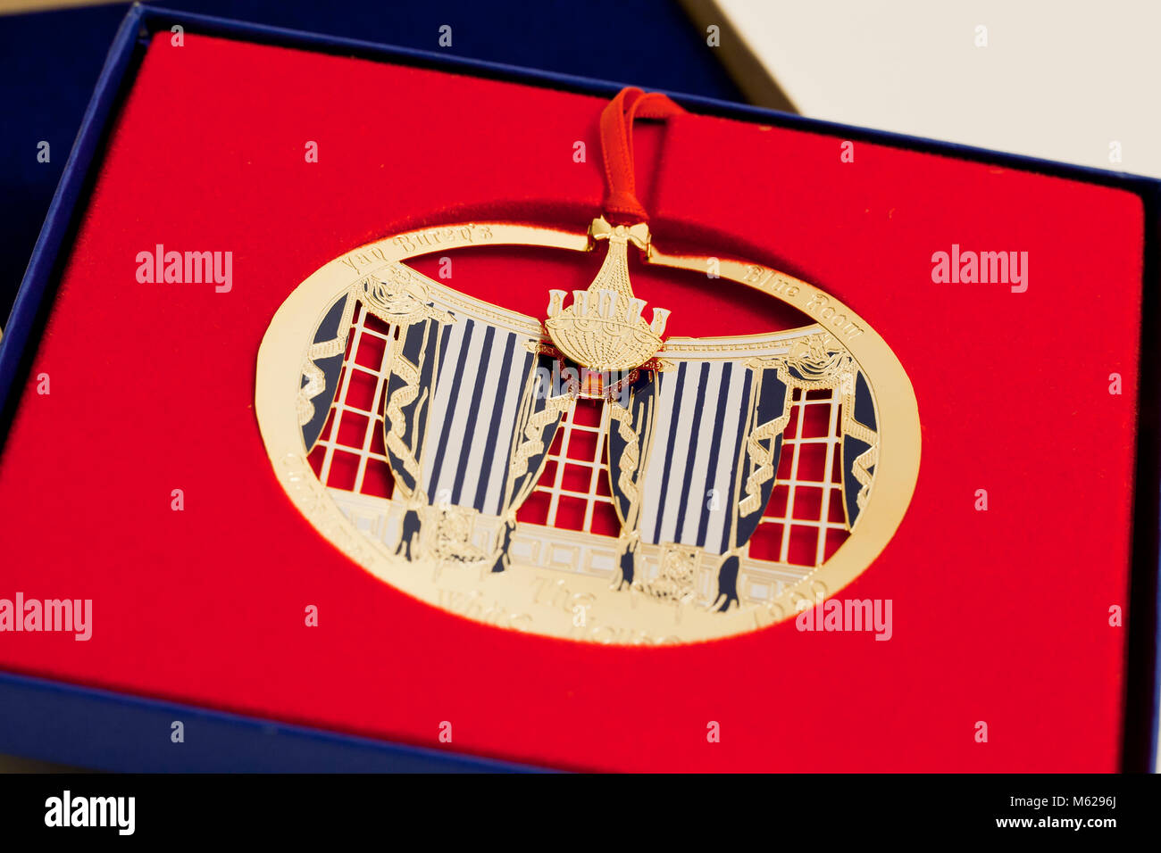 The White House Christmas Ornament, 1990 Van Buren das Blaue Zimmer - USA Stockfoto