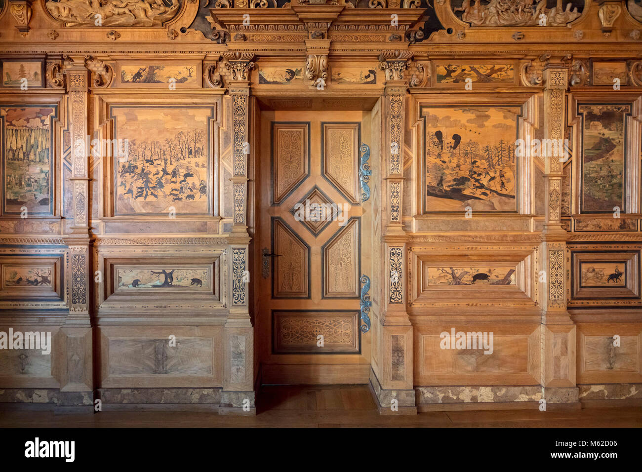 Intarsien JAGDZIMMER, Veste Coburg, Franken, Bayern, Deutschland Stockfoto