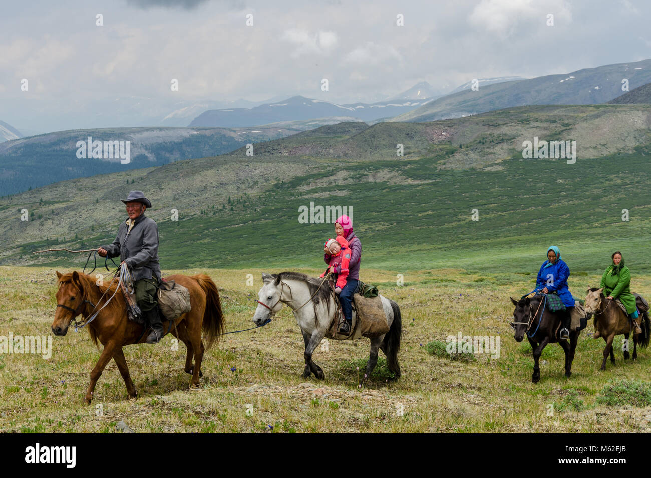 Tsaatan Leben, Rentierzüchter, Tsaaganuur, Mongolei Stockfoto