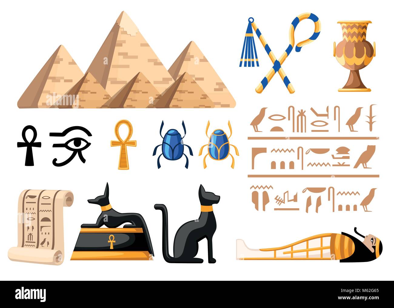 Antike Ägyptische Symbole und Dekoration Ägypten flachbild Symbole Vector Illustration auf weißem Hintergrund Web site Seite und mobile App Design Stock Vektor