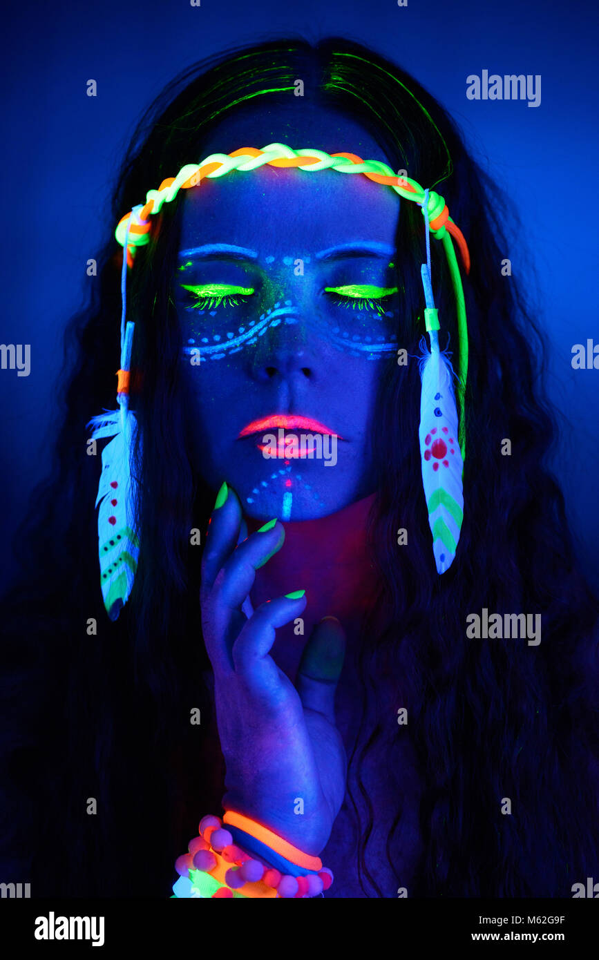 Neon hippie Girl Stockfoto