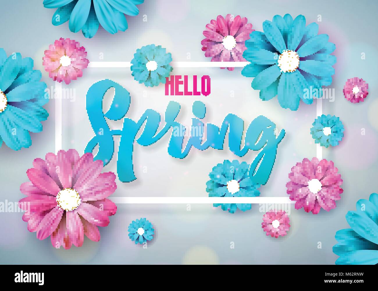 Frühling Natur Design mit schönen bunten Blumen auf sauberen Hintergrund. Vektor floral Design vorlage mit Typografie schreiben. Stock Vektor