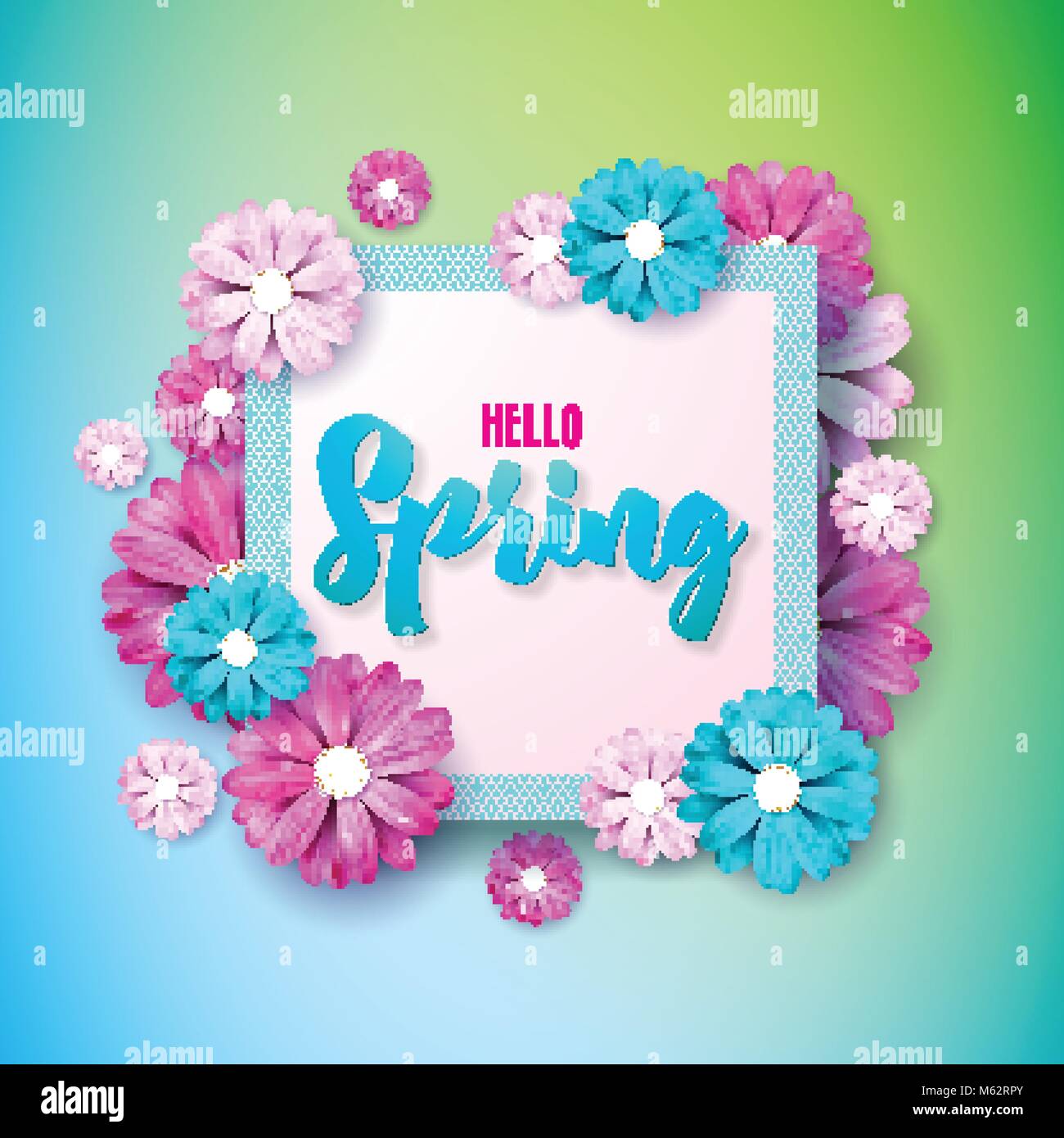 Frühling Natur Design mit schönen bunten Blumen auf sauberen Hintergrund. Vektor floral Design vorlage mit Typografie schreiben. Stock Vektor