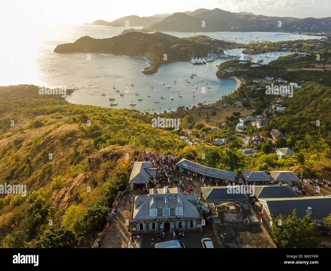 Shirley Heights Sonntag BBQ und Nelson's Dockyard, Antigua Stockfoto