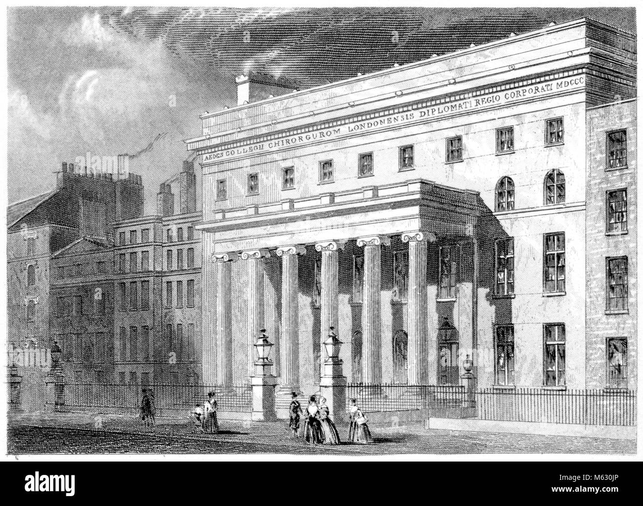 Eine Gravur der königlichen Hochschule der Chirurgen, London gescannt und in hoher Auflösung aus einem Buch im Jahre 1851 gedruckt. Glaubten copyright frei. Stockfoto