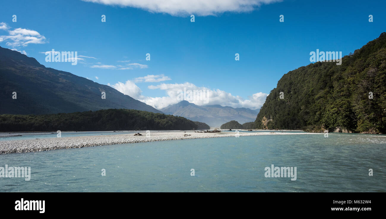 Landschaft von Dart River Jet Boat, Glenorchy, Südinsel, Neuseeland Stockfoto