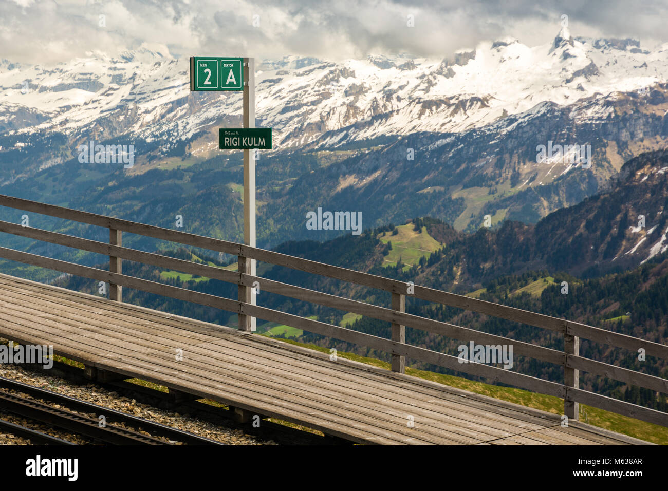 Anschlag der Zahnradbahn auf die Rigi Höhepunkt im Kanton Schwyz, Schweiz Stockfoto