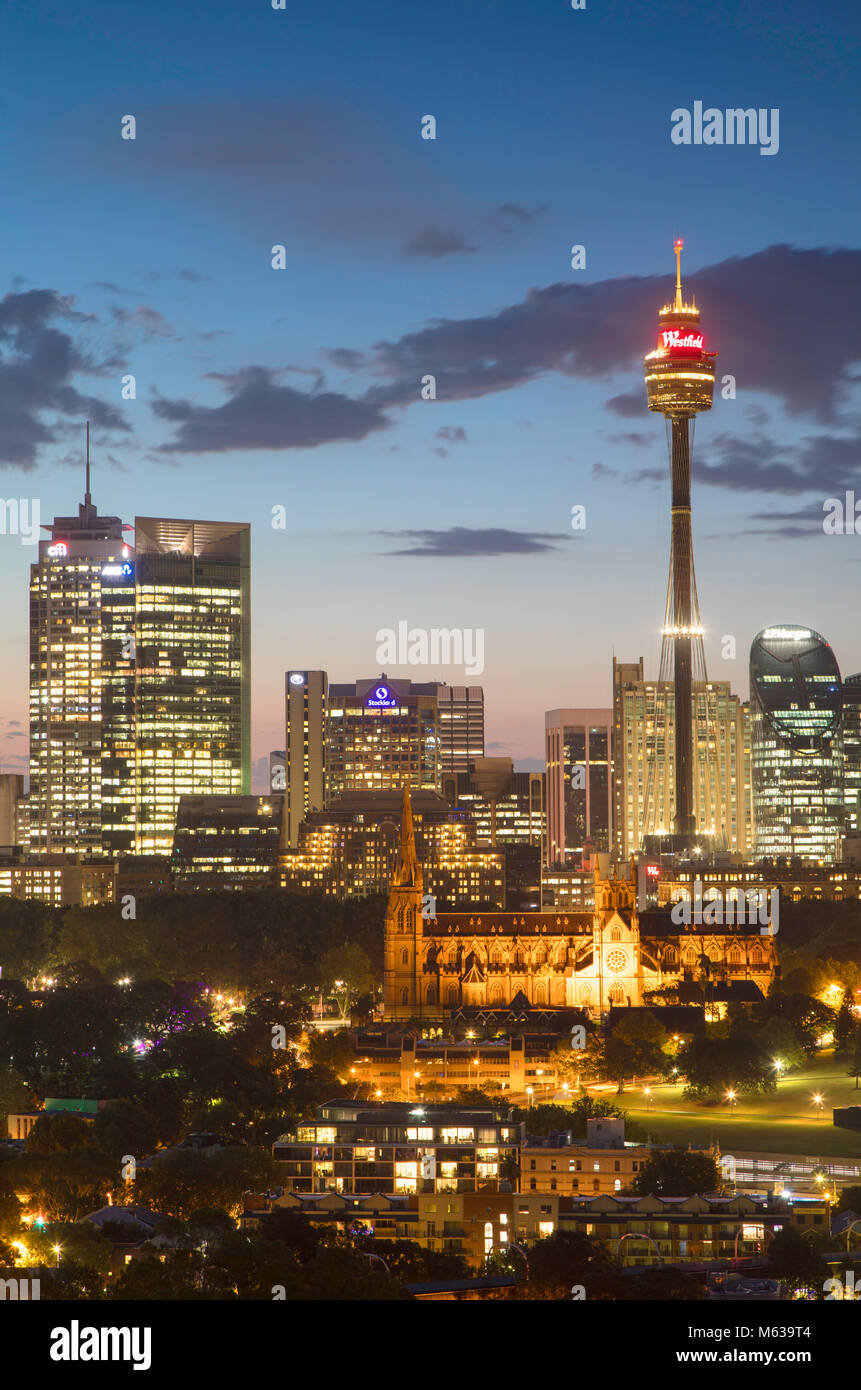 Blick auf die Skyline bei Sonnenuntergang, Sydney, New South Wales, Australien Stockfoto