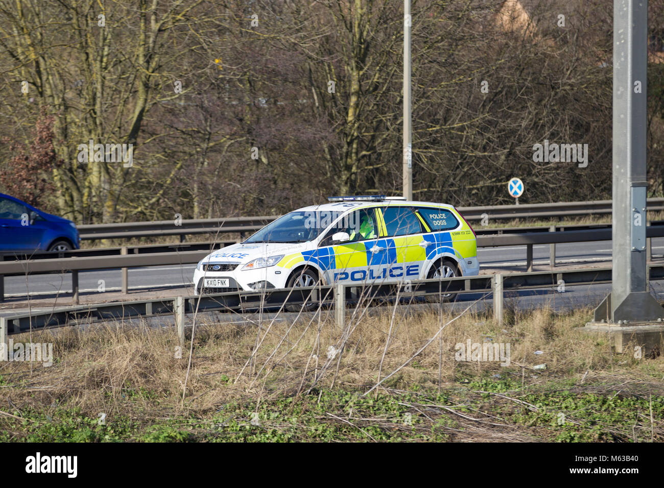 Polizei hund Einheit entlang der A45 in der Nähe von Northampton, Großbritannien reisen Stockfoto