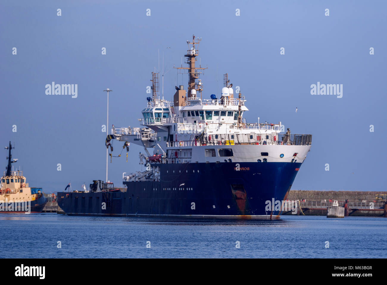 Trinity House Schiff Pharos in Leith Docks Edinburgh. Stockfoto