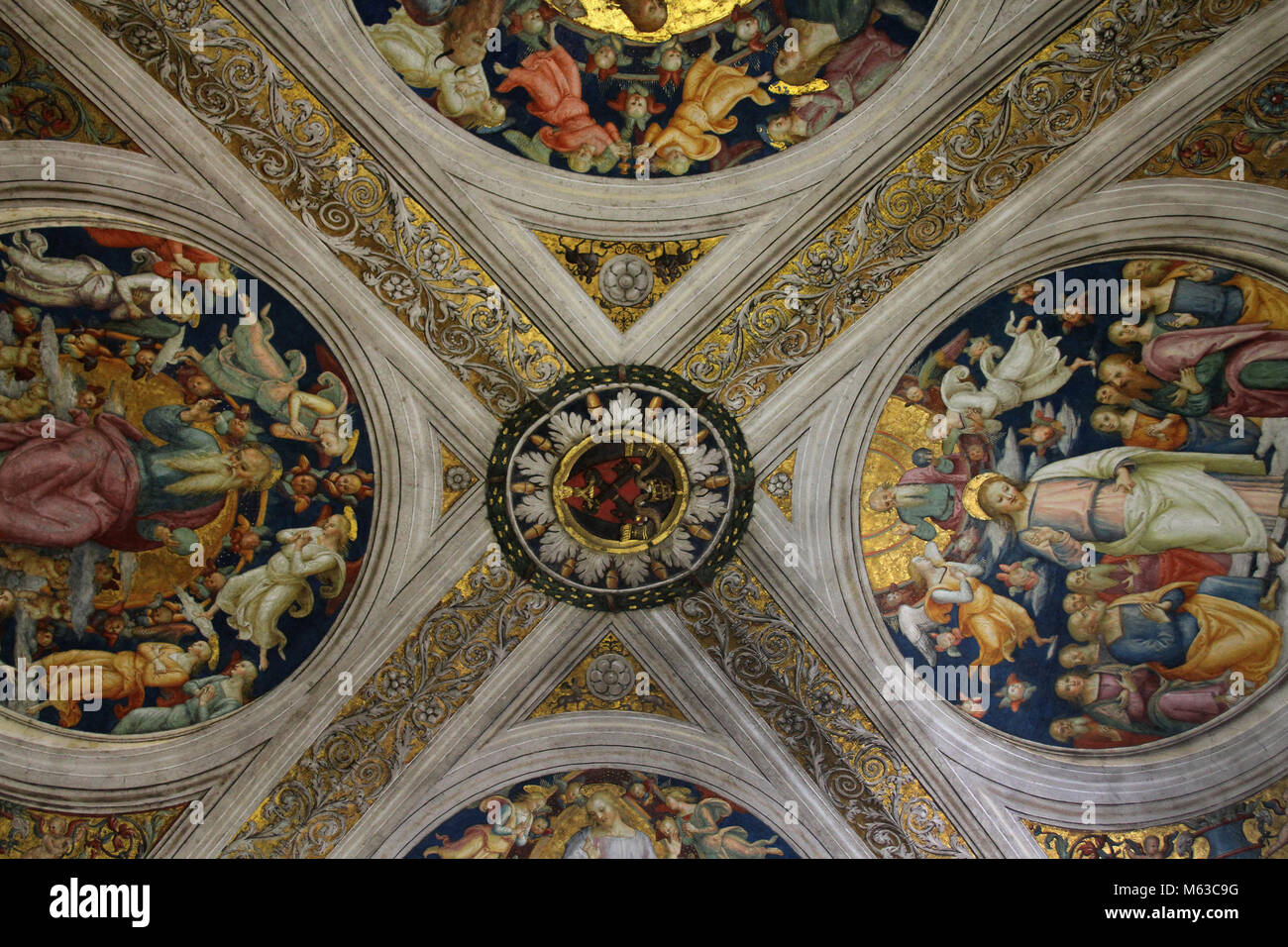 Gemälde an der Decke des vatikanischen Museums von Engeln und Putten, Vatikanstadt, Rom, Italien. Stockfoto