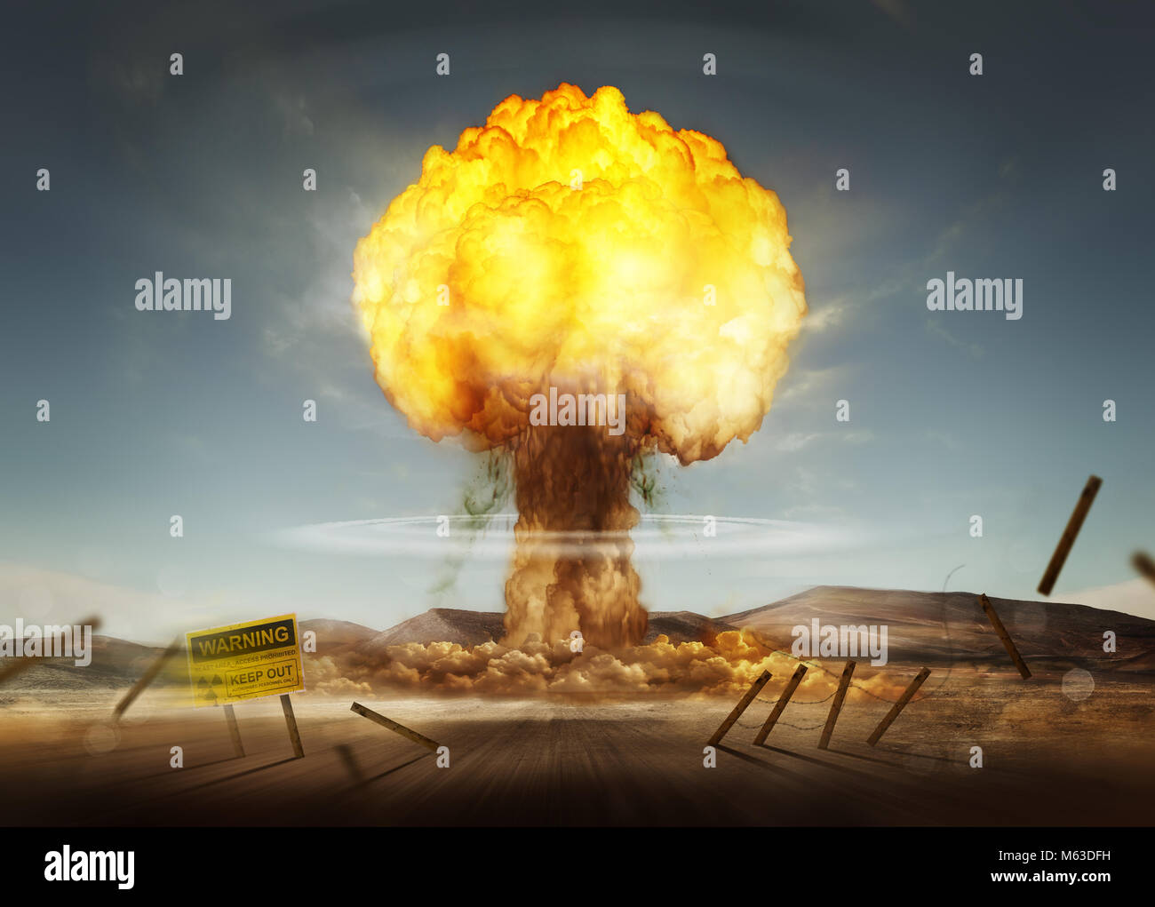 Eine nukleare Explosion erstellen ein Atompilz. Mixed media Abbildung. Stockfoto