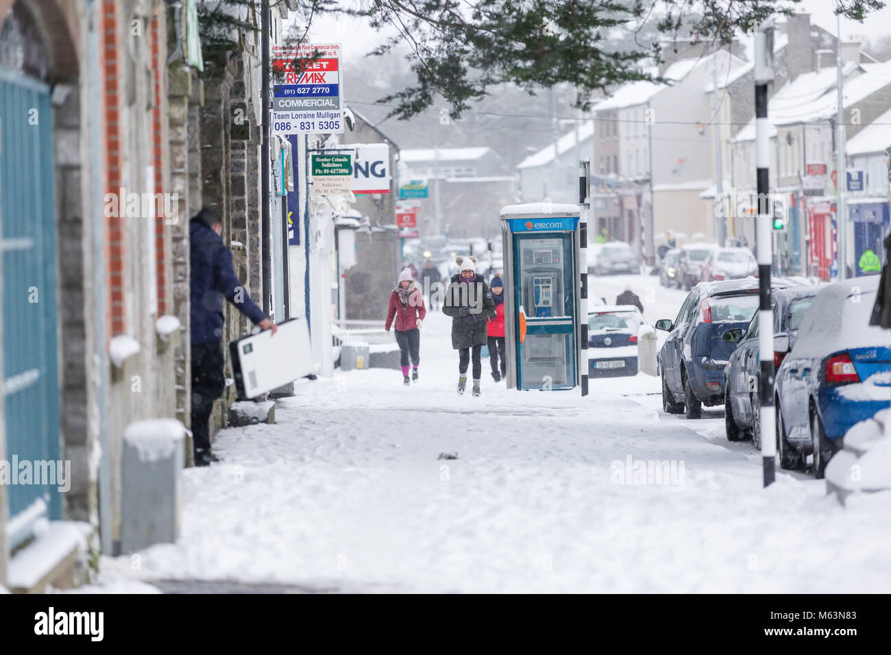 Celbridge, Kildare, Irland. 28 Feb 2018: Irland Wetter. Tier aus dem Osten hits irische Städte. Starker Schneefall in Celbridge. Stockfoto