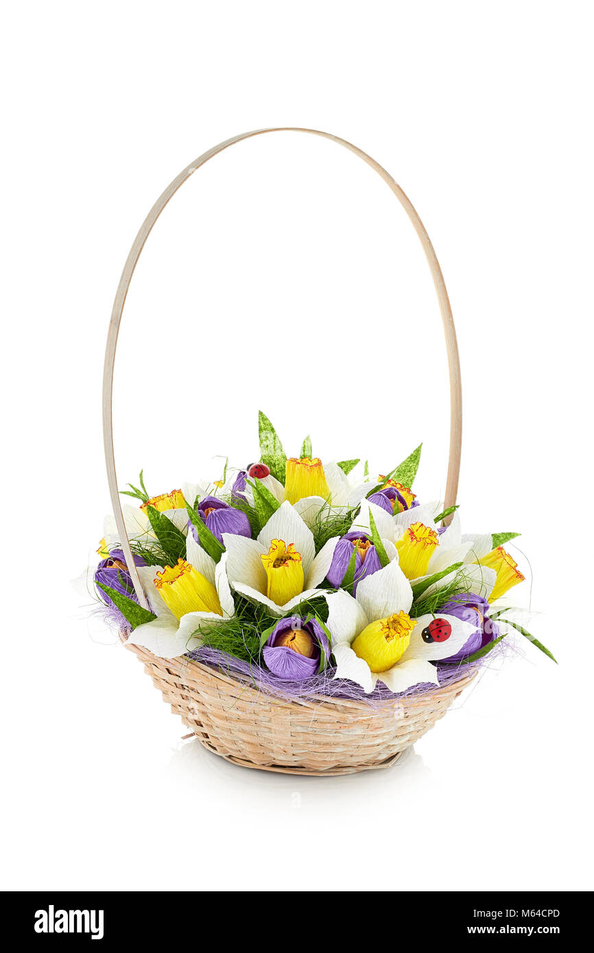 Papier Blumen auf weißem Hintergrund Stockfoto