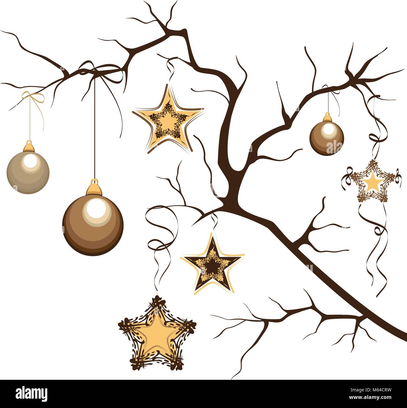 Weihnachten Komposition. Zweig mit Ballons und Sterne Stock Vektor