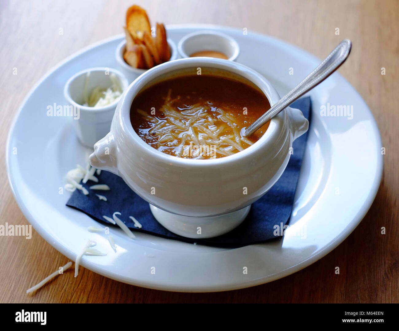 Fischsuppe an Y Polyn Gaststätte, Capel Dewi, Carmarthenshire, Wales Stockfoto