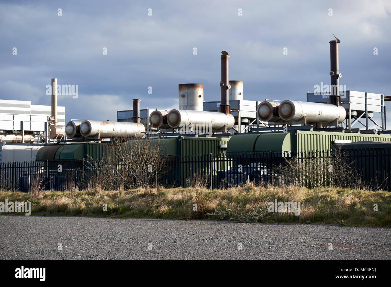 Methan Deponiegas in riesen Park site auf der ehemaligen Deponie auf zurückgewonnenen Landes nördlich Vorland Belfast Nordirland Stockfoto