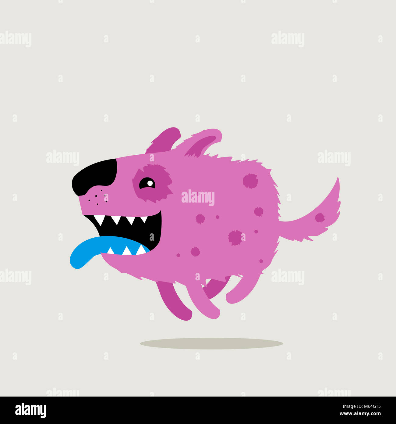 Lustig lila Hund läuft. Cute Cartoon Illustration von Welpen Charakter Stockfoto