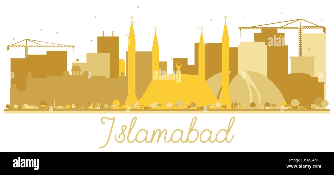 Islamabad in Pakistan Skyline der Stadt goldene Silhouette isoliert auf Weiss. Vector Illustration. Travel Concept für Web Site. Islamabad Stadtbild Stock Vektor