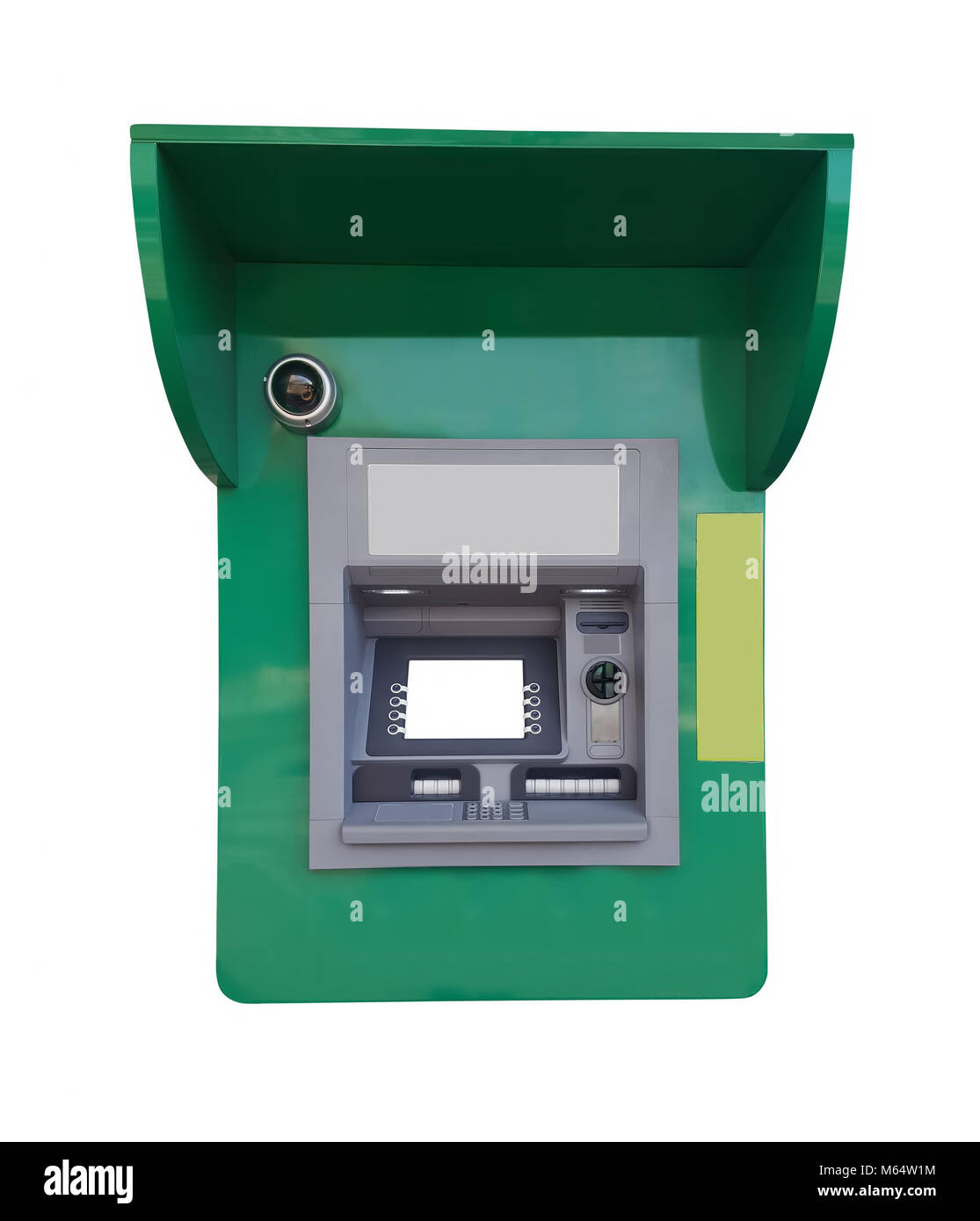 Grüne ATM für ein Mittel auf weißem Hintergrund Stockfoto