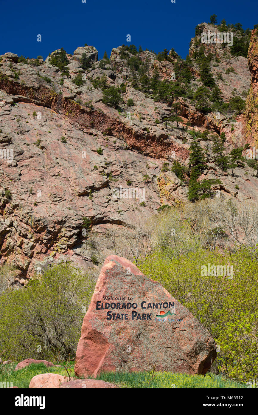 Eingangsschild, Eldorado Canyon State Park, Colorado Stockfoto