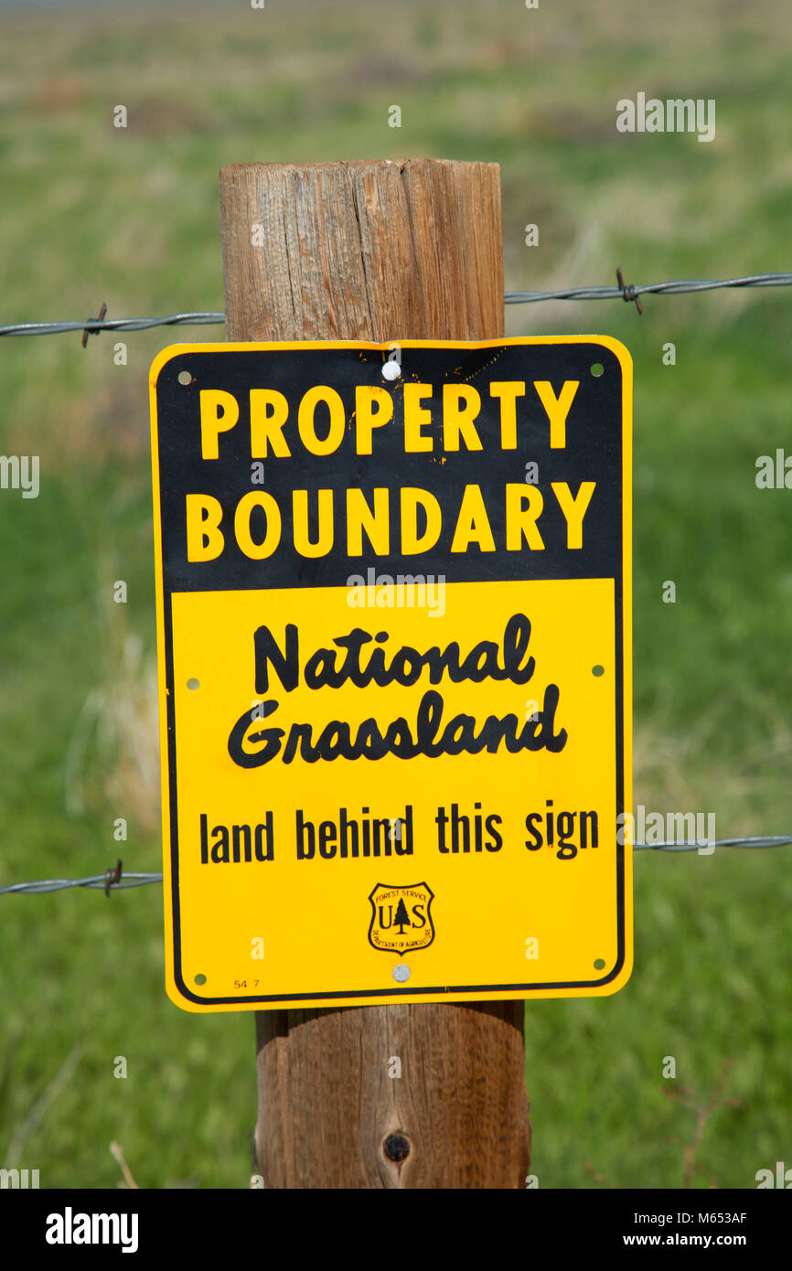 Boundary unterzeichnen, Pawnee National Grassland, Pawnee Pionier Trails malerischen und historischen Seitenweg, Colorado Stockfoto