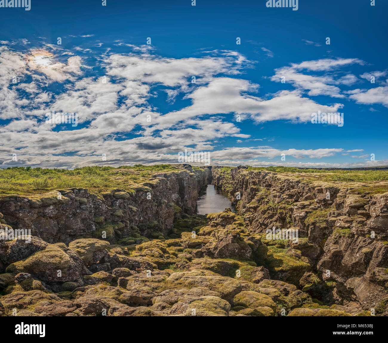 Almannagja riss. Thingvellir National Park, ein UNESCO-Weltkulturerbe, Island. Stockfoto