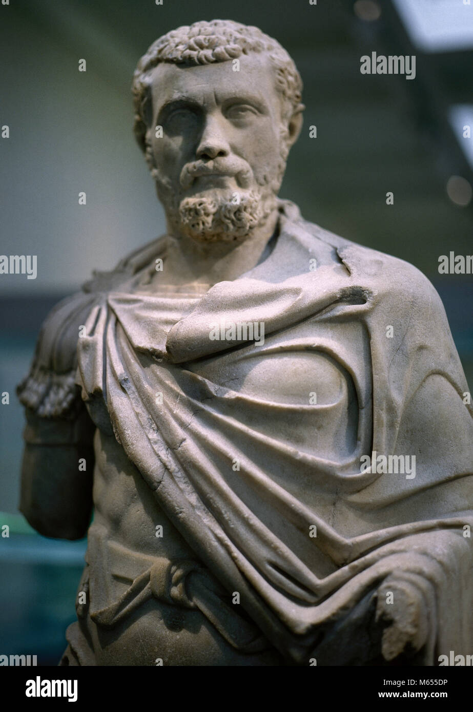Septimius Severus (145-211) oder Severus. Römischer Kaiser von 193 bis 211. Marmorbüste aus Alexandria, Ägypten. British Museum. London, Vereinigtes Königreich. Stockfoto