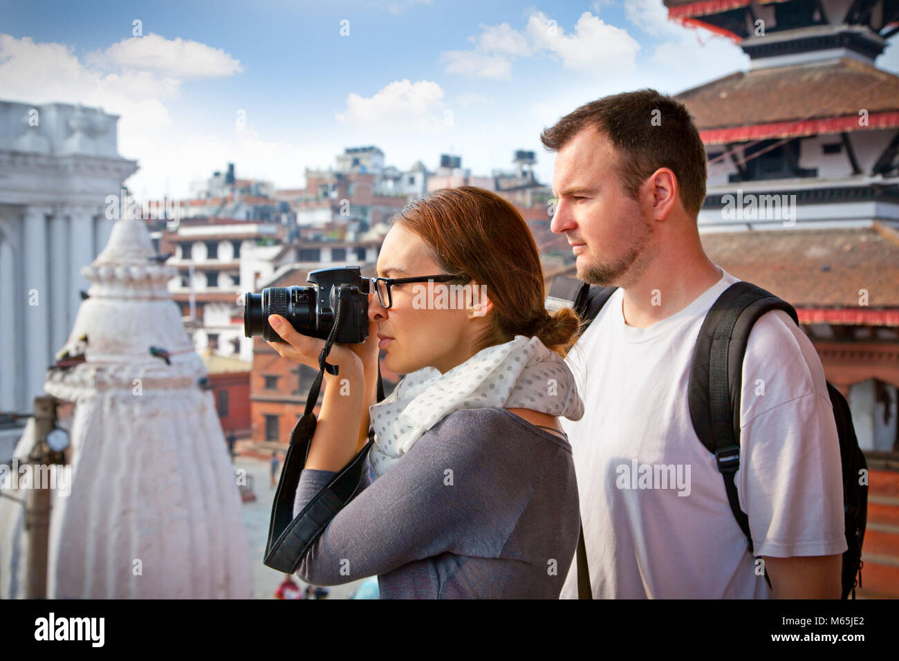 Schöne junge Paar in Kathmandu, Nepal reisen. Stockfoto