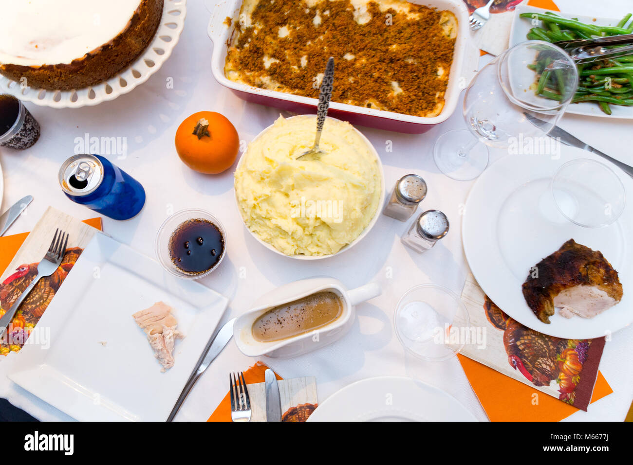 Sicht Winkel von Thanksgiving Tag Abendessen schön angelegte Stockfoto