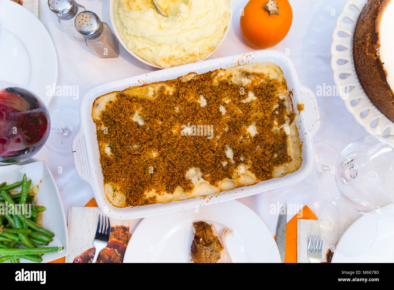 Sicht Winkel von Thanksgiving Tag Abendessen schön angelegte Stockfoto
