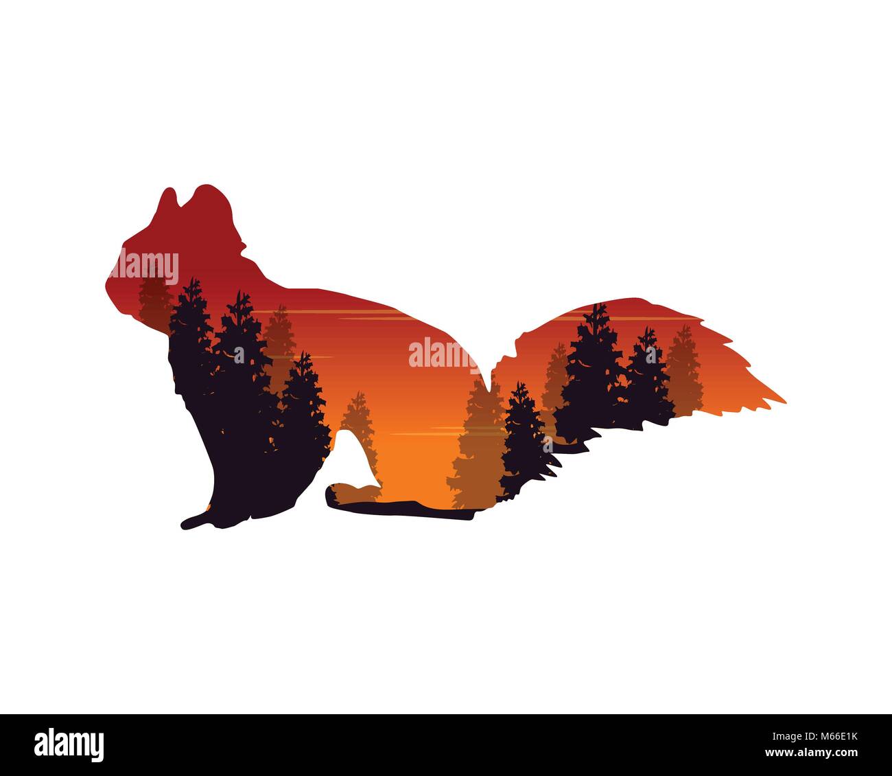 Silhouette einer Eichhörnchen mit innerhalb der Fir-Landschaft Stock Vektor