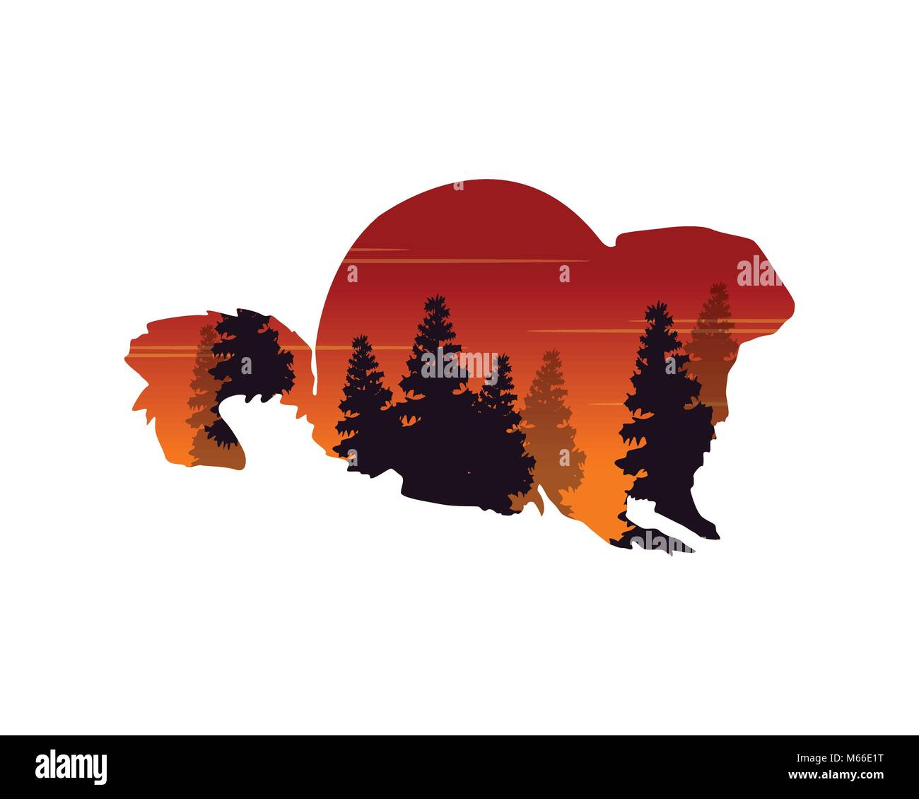 Silhouette einer Eichhörnchen mit innerhalb der Fir-Landschaft Stock Vektor