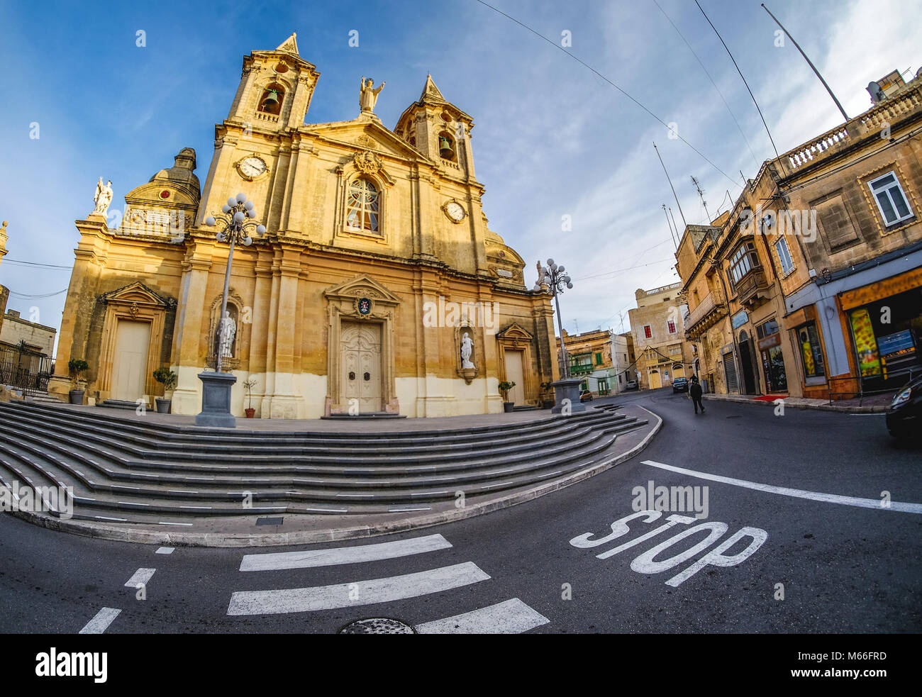 Kirche in Malta. Fischaugen-objektiv verwendet. Künstlerische Interpretation. Stockfoto