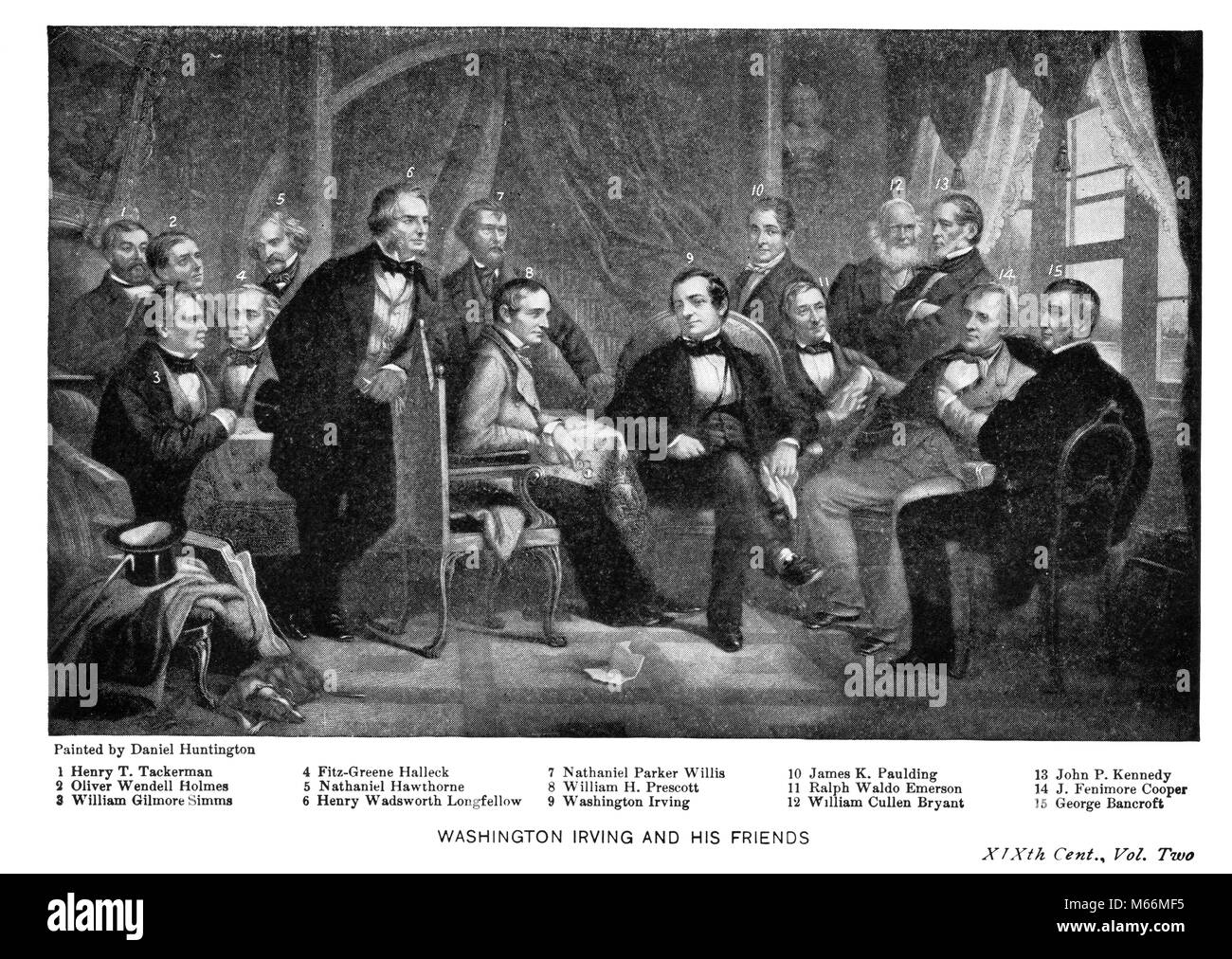 1800 Washington Irving UND SEINE FREUNDE SCHRIFTSTELLER SCHRIFTSTELLER EINSCHLIESSLICH HAWTHORNE LONGFELLOW EMERSON COOPER RASTERUNGS-kh 13301 CPC 001 HARS EINSCHLIESSLICH IRVING James Fenimore Cooper LITERATEN LONGFELLOW NATHANIEL HAWTHORNE ROMANCIER BERUFE ALTMODISCHE OLIVER WENDELL HOLMES PERSONEN Ralph Waldo Emerson SUNNYSIDE William Cullen Bryant Stockfoto